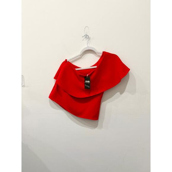 Sachin & Babi Noir One-Shoulder Ruffle Trim Crop Blouse Top Red Women's Size S - Picture 2 of 4